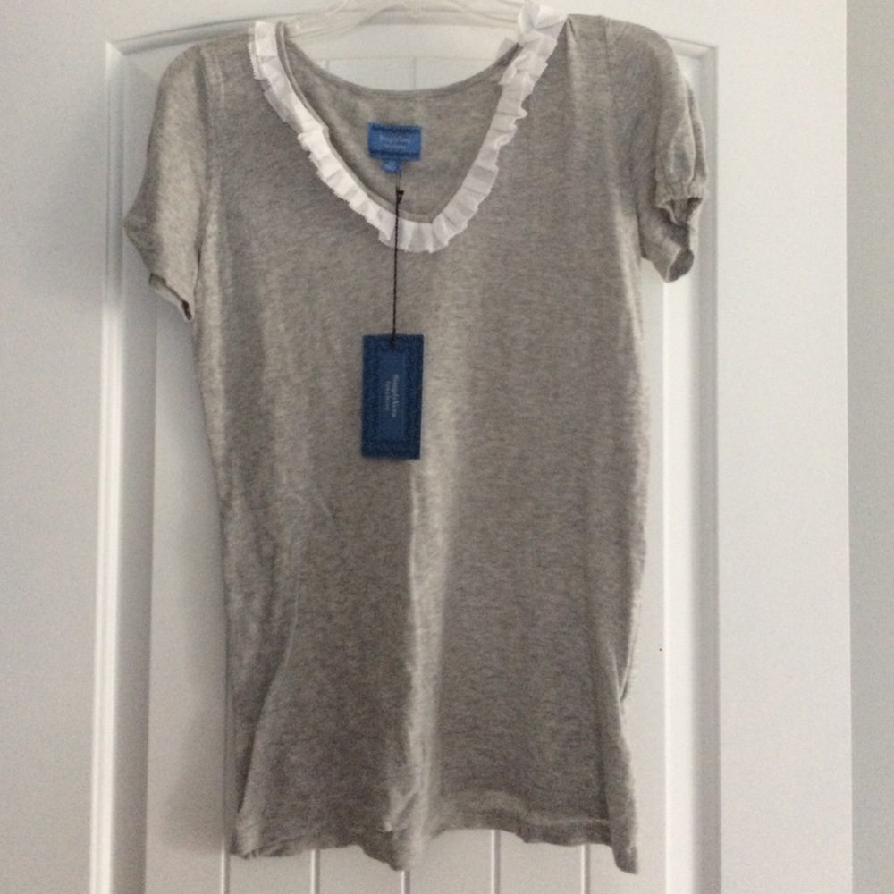 Simply Vera Vera Wang Top Women's Size XS Gray White Ruffles‎ Short Sleeve NWT